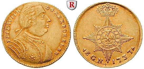 kosuke_dev 神聖ローマ帝国　プロイセン王　フリードリヒ・ヴィルヘルム1世　ダカット　金貨　1737年　美品