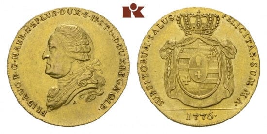 神聖ローマ帝国 オルデンブルク公 フリードリヒ・アウグスト1世 5ターラー 金貨 1776年 極美品 アンティークコインギャラリア