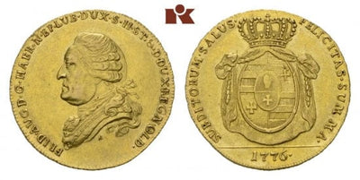 kosuke_dev 神聖ローマ帝国　オルデンブルク公　フリードリヒ・アウグスト1世　5ターラー　金貨　1776年　極美品