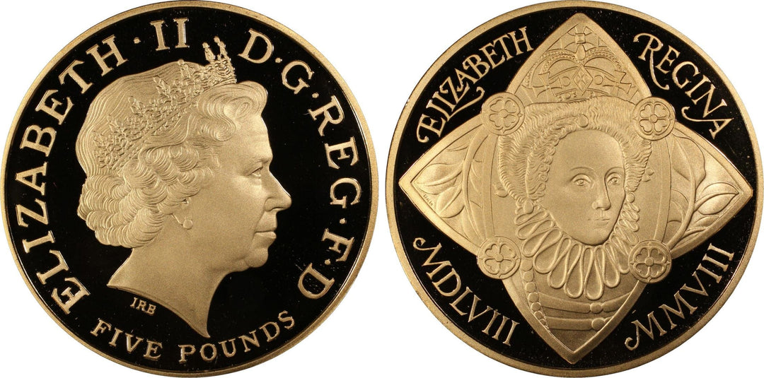 2008 エリザベス1世 450周年£5銀貨NGC PF69UC 5ポンド 銀貨