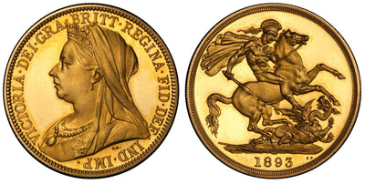 アンティークコインギャラリア 1893 イギリス £2金貨 ヴィクトリア女王 ヴェールヘッド S-3873 PCGS PR64+DCAM
