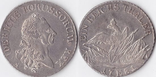 kosuke_dev 神聖ローマ帝国　プロイセン王　フリードリヒ2世　1781年　ターラー　銀貨　極美品
