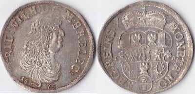 kosuke_dev ブランデンブルク選帝侯　フリードリヒ・ヴィルヘルム　1675年　2/3ターラー　銀貨　極美品