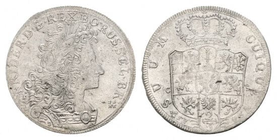 kosuke_dev 神聖ローマ帝国　プロイセン王　フリードリヒ1世　1705年　2/3ターラー　硬貨　極美品