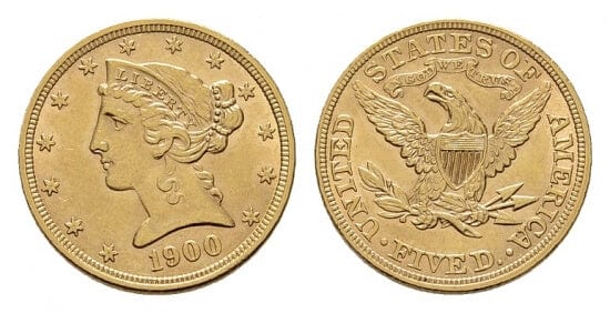 kosuke_dev 北米　アメリカ　リバティー　1900年　5ドル　金貨　準未使用