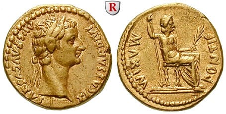 ローマ帝国 ティベリウス 14年-37年 アウレウス 金貨 美品 | アンティークコインギャラリア