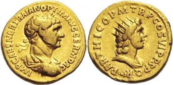 kosuke_dev ローマ帝国　トラヤヌス　98年-117年　アウレウス114-117　金貨　美品