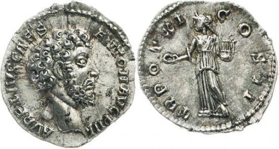 kosuke_dev ローマ帝国 アウレリウス デナリウス貨 156-157年 未使用