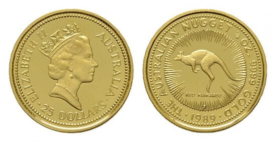 オーストラリア エリザベス カンガルー 25ドル金貨 1989年 プルーフ 