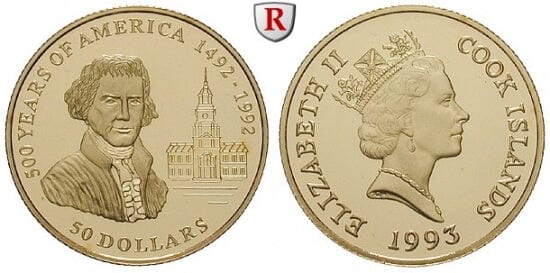 クック諸島 エリザベス2世 50ドル金貨 1993年 プルーフ