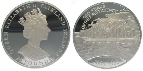 エリザベス2世 フォークランド諸島 終戦100周年記念 25ポンド銀貨