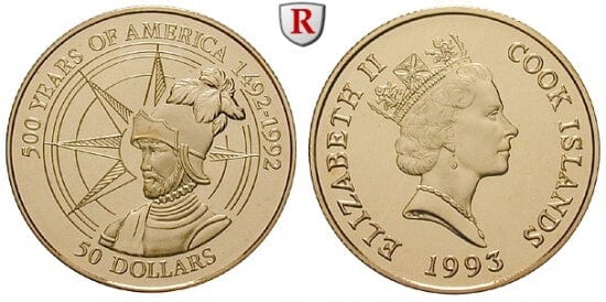 kosuke_dev クック諸島　エリザベス2世　1993年　50ドル　金貨　プルーフ