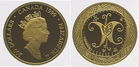 カナダ　エリザベス2世　1999年　200ドル　金貨　プルーフ