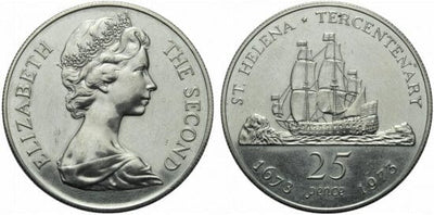 kosuke_dev セントヘレナ　エリザベス2世　1973年　25ペンス　銀貨　極美品