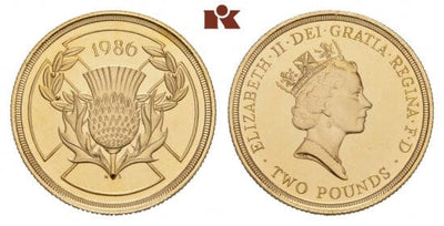 イギリス/アイルランド　エリザベス2世　1986年　2パウンド　金貨　プルーフ