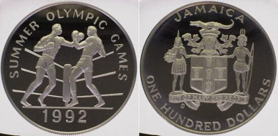 kosuke_dev ジャマイカ　エリザベス2世　オリンピック　1992年　100ドル　銀貨　プルーフ