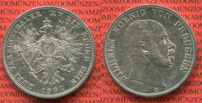 kosuke_dev プロイセン王国  ヴィルヘルム・ケーニッヒ・フォン・プロイセン 2ターレル銀貨 1867年 AU58
