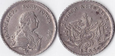 kosuke_dev 神聖ローマ帝国　プロイセン王　フリードリヒ2世　1750年　1/2ターラー　銀貨　極美品