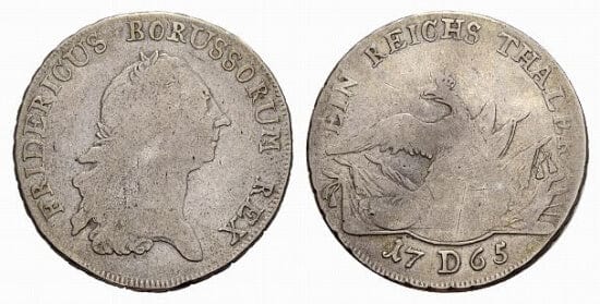 kosuke_dev 神聖ローマ帝国　ブランデンブルク＝プロイセン　フリードリヒ2世　1765年　ターラー　硬貨　美品