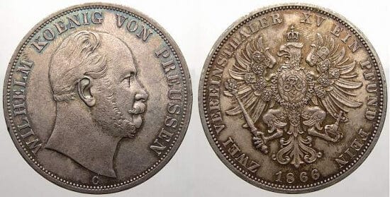kosuke_dev 神聖ローマ帝国　ブランデンブルク=プロイセン　ヴィルヘルム1世　1866年　ターラー　硬貨　未使用