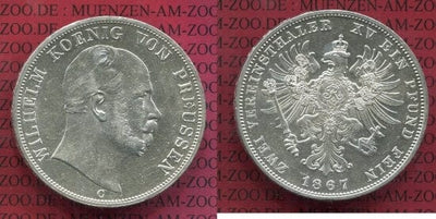 kosuke_dev 神聖ローマ帝国　ブランデンブルク=プロイセン　ヴィルヘルム1世　1867年　ターラー　銀貨　準未使用