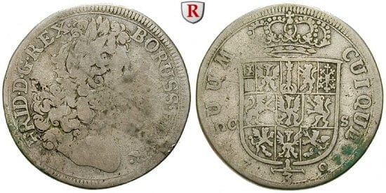 kosuke_dev 神聖ローマ帝国　ブランデンブルク=プロイセン　フリードリヒ1世　1707年　1/3ターラー　硬貨　並品