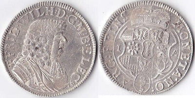 kosuke_dev 神聖ローマ帝国　ブランデンブルク=プロイセン　フリードリヒ・ヴィルヘルム　1676年　2/3ターラー　硬貨　未使用