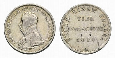 kosuke_dev 神聖ローマ帝国　ブランデンブルク=プロイセン　フリードリヒ・ヴィルヘルム3世　1816年　1/6ターラー　硬貨　美品