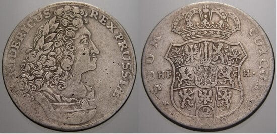 kosuke_dev 神聖ローマ帝国　ブランデンブルク=プロイセン　フリードリヒ1世　1704年　2/3ターラー　硬貨　美品