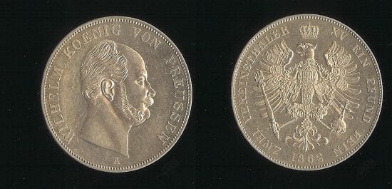 kosuke_dev 神聖ローマ帝国　ブランデンブルク=プロイセン　ヴィルヘルム1世　1862年　ターラー　銀貨　未使用　MS60