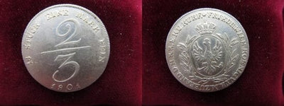 kosuke_dev 神聖ローマ帝国　ブランデンブルク=プロイセン　フリードリヒ・ヴィルヘルム3世　1801年　2/3ターラー　銀貨　未使用