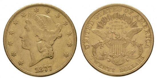 kosuke_dev アメリカ合衆国 リバティー 20ドル金貨 1877年 美品