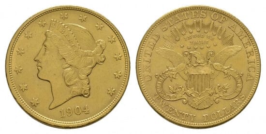 アメリカ合衆国 リバティー 20ドル金貨 1904年 極美品