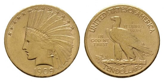 kosuke_dev 北米　アメリカ　インディアン　サンフランシスコ　10ドル　1909年　金貨　極美品