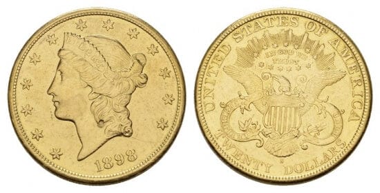 北米 アメリカ リバティー サンフランシスコ 20ドル 1898年 金貨 極美