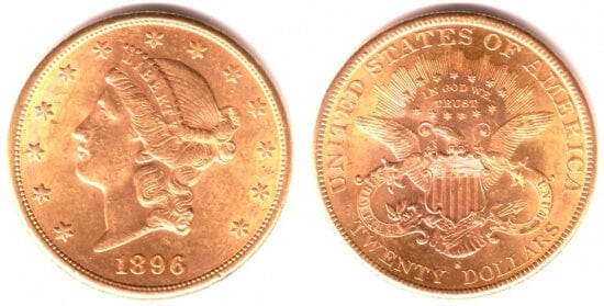 北米 アメリカ リバティー ダブルイーグル 20ドル 1896年 金貨 美品 ...