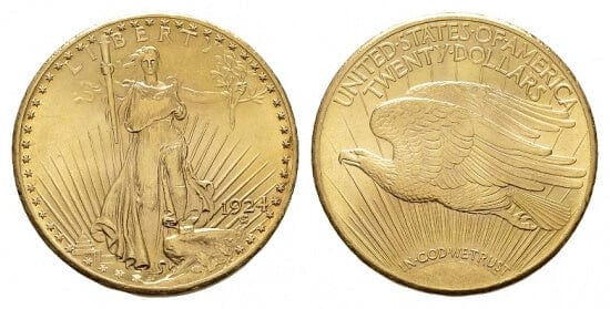 kosuke_dev 北米　アメリカ　フィラデルフィア　20ドル　1924年　金貨　未使用