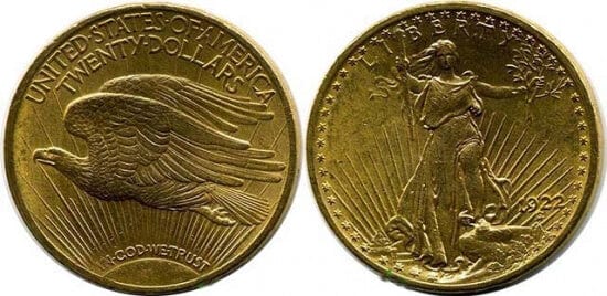北米　アメリカ　リバティー　20ドル　1922年　金貨　準未使用