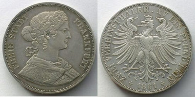 kosuke_dev 神聖ローマ帝国　ドイツ＝フランクフルト　１８６２年　２ターレル　硬貨　美品