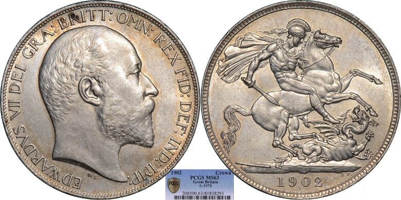 kosuke_dev 【PCGS MS63】イギリス エドワード7世 1902年 クラウン銀貨 未使用