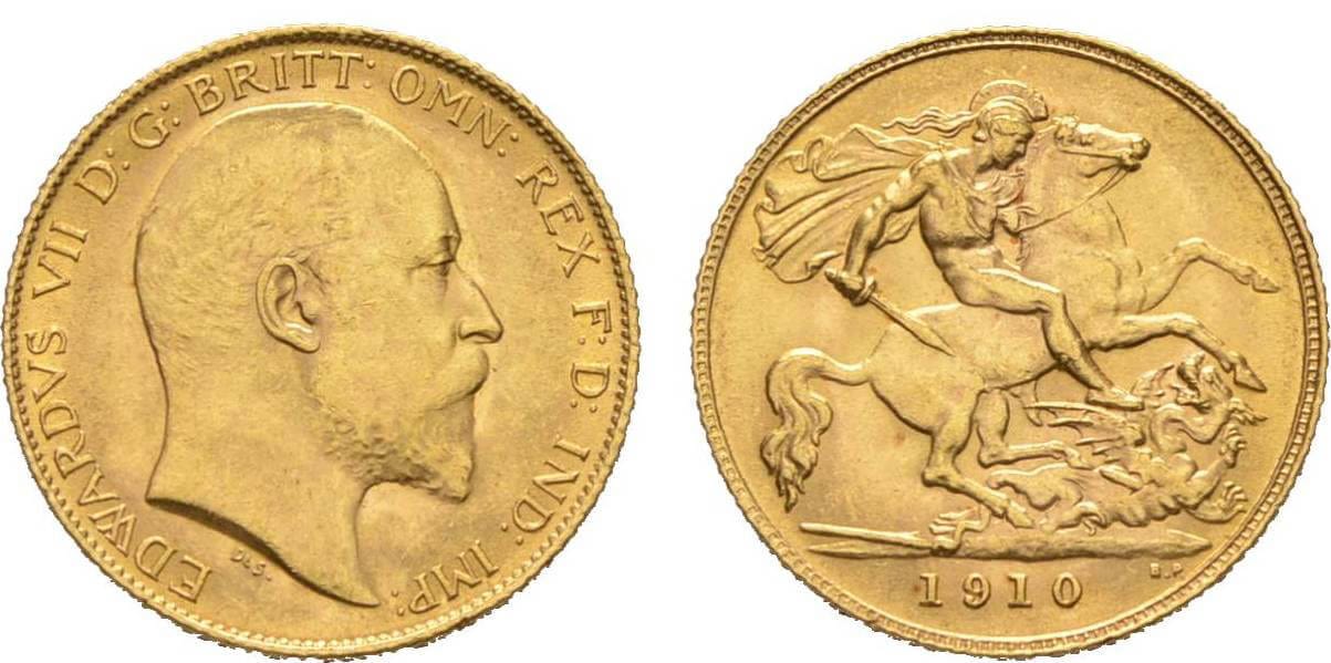 イギリス エドワード7世 1910年 ハーフソブリン金貨 未使用 