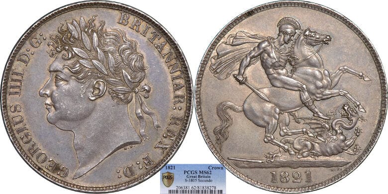kosuke_dev 【PCGS MS62】イギリス ジョージ4世 1821年 クラウン銀貨 未使用