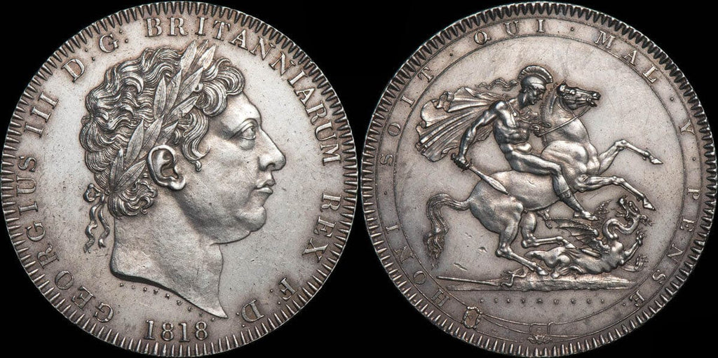 kosuke_dev イギリス ジョージ3世 LVIII 1818年 クラウン銀貨 未使用～極美品