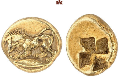 アンティークコインギャラリア 紀元前500-450 古代ギリシャ ミシュア キジコス エルヘクテ エレクトラム貨 ライオンとマグロ