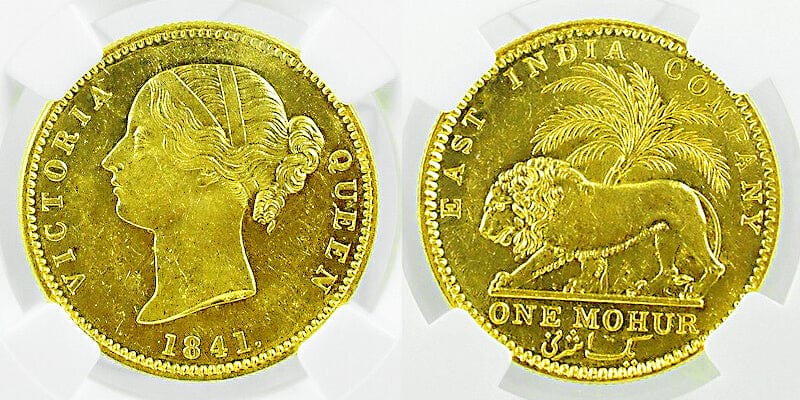 【NGC MS62】 英領インド モハール金貨（ライオンタイプ）1841年