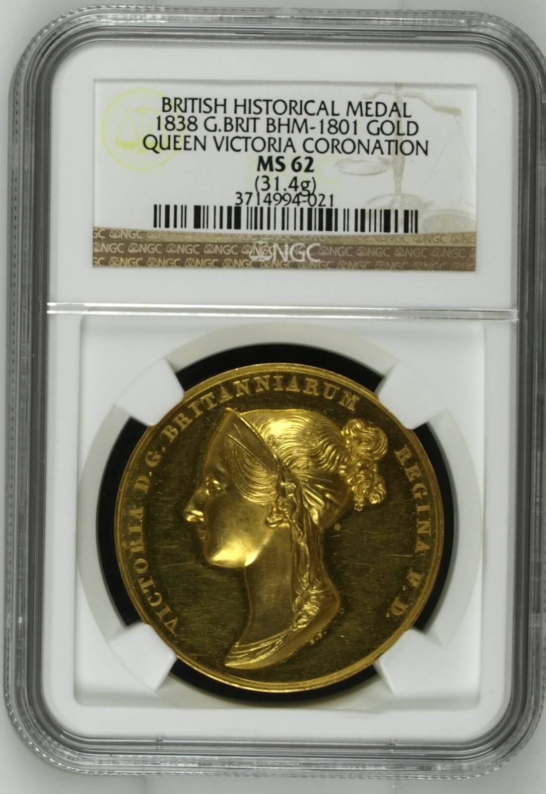 1838 イギリス ヴィクトリア女王 戴冠記念 金メダル BHM-1801 NGC MS62(31.4g)