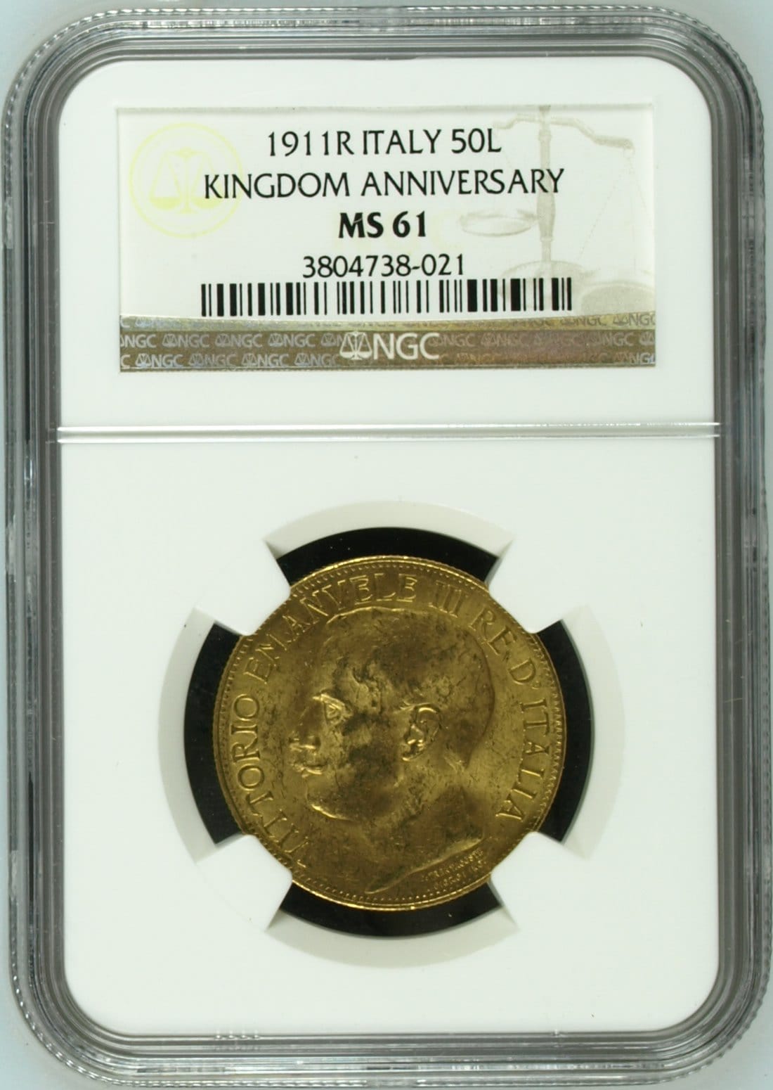 ○イタリア 1879年 NGC MS62 ウンベルト1世 5リラ銀貨-