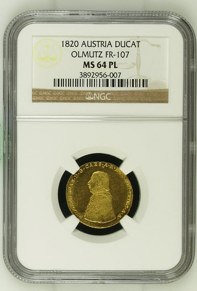 アンティークコインギャラリア 1820年 オーストリア 1ダカット金貨 オロモウツ ウィーン鋳 NGC MS64PL（TOP POP）