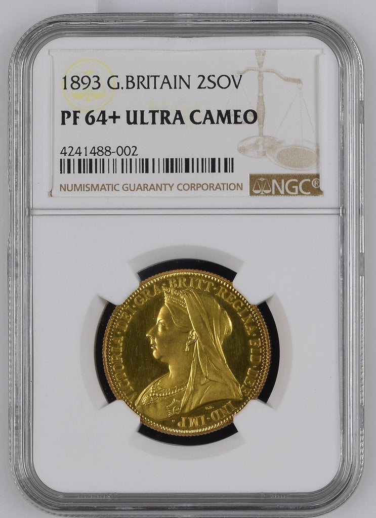 アンティークコインギャラリア 1893年 イギリス 2ポンド金貨 PF64+UCAM ヴィクトリア女王 ヴェールヘッド(オールドヘッド)
