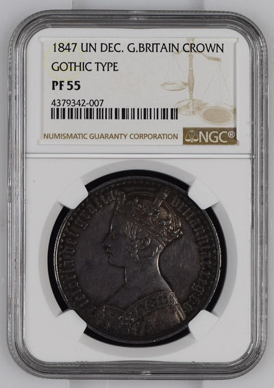 1847年 イギリス ヴィクトリア女王 ゴシッククラウン銀貨 NGC PF55